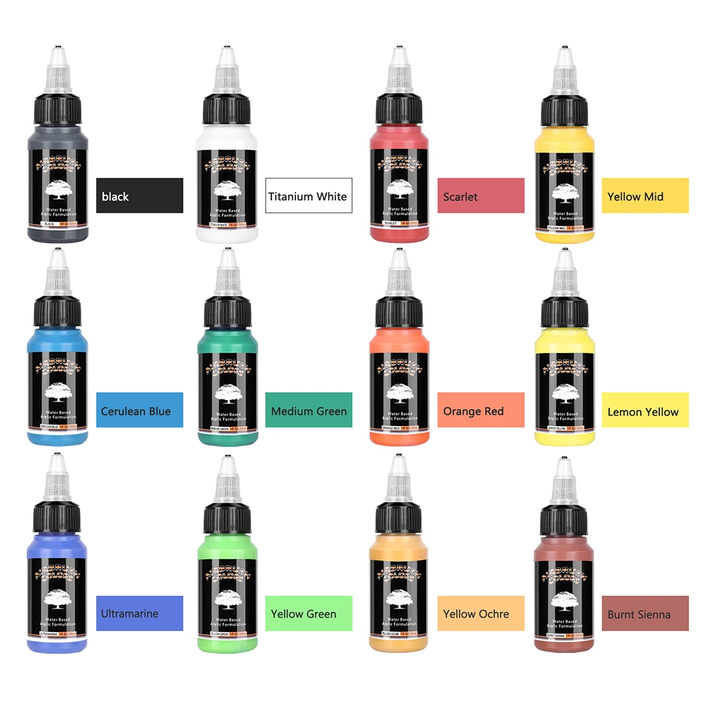 
SAGUDIO Air Brush Colors Kit Airbrush Acrylic Paint Set Waterproof Waterbased 