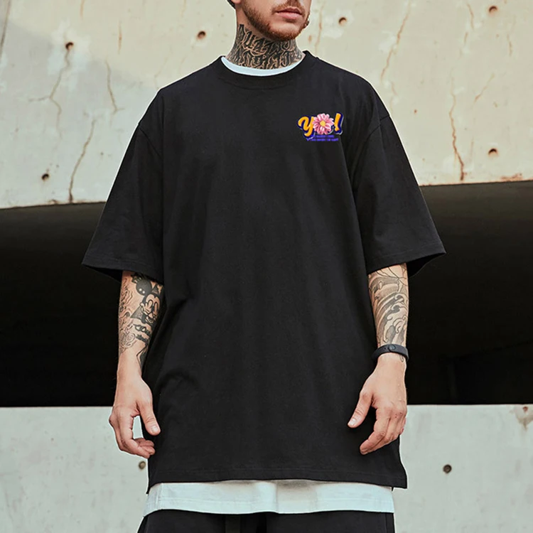 Factory Direct Unisex Street Wear Loose Multi-color Short Sleeve Black T-shirt for Men 100 Cotton Graphic Sublimation Man Tshirt