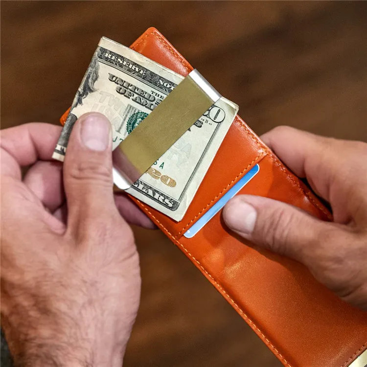 Мужской кошелек из натуральной кожи с Rfid-защитой, тонкий зажим для денег унисекс, зажим для денег, для путешествий