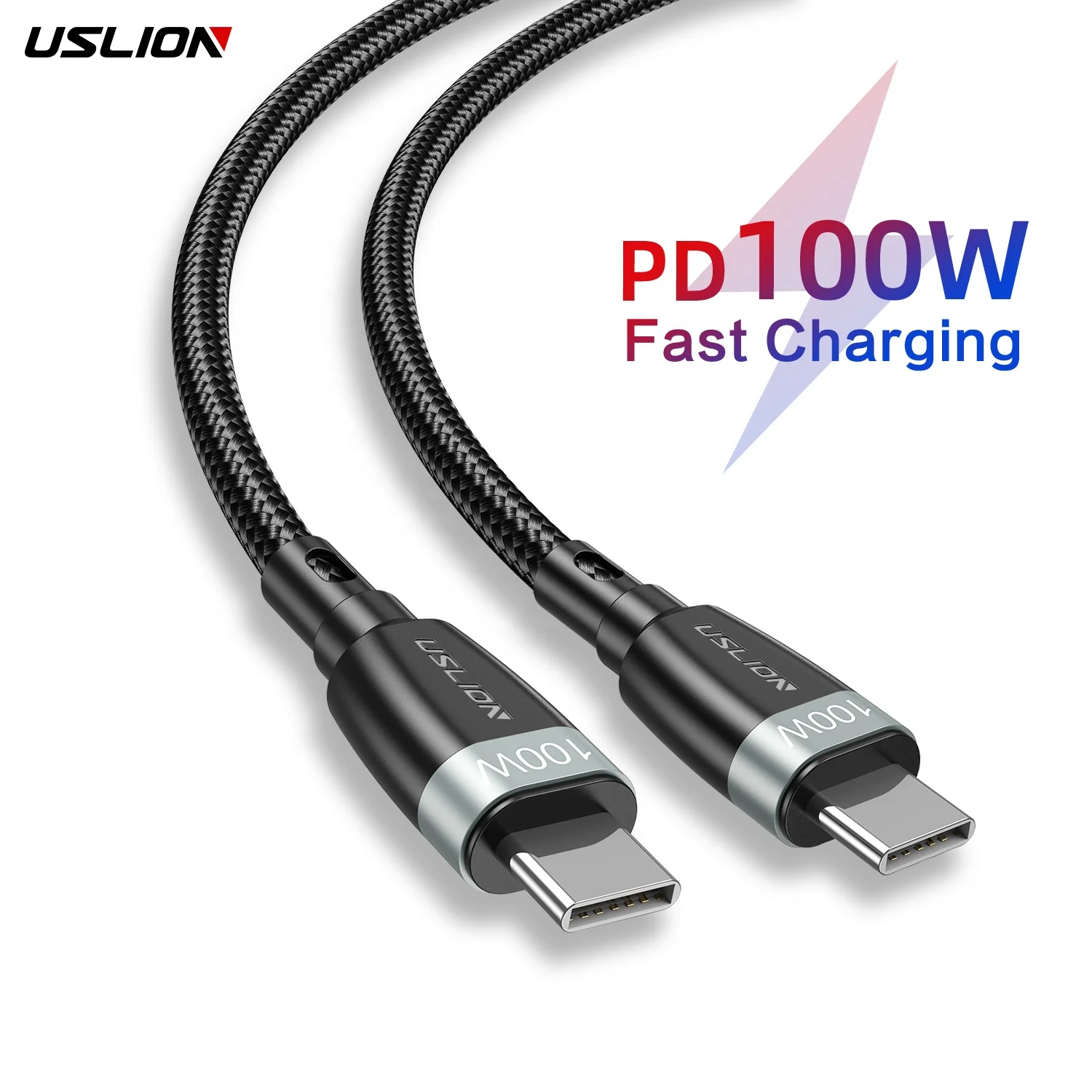 USLION PD 100W 5A Fast Charging Data Cable USB C Cable Type c To Type-C PD Charger Cable Phone Tablet Laptop