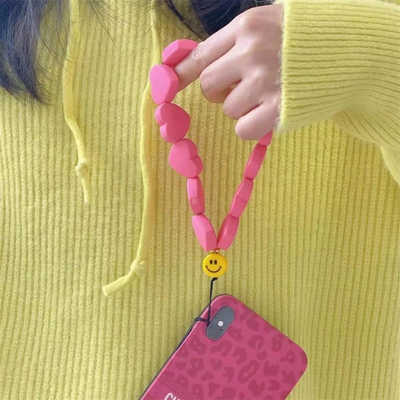Fashion Ins Yellow Anti Loss Bracelet For Phone Holder Strap Women Rose Red Love Big Heart Resin Mobile Phone Strap Phone Charm