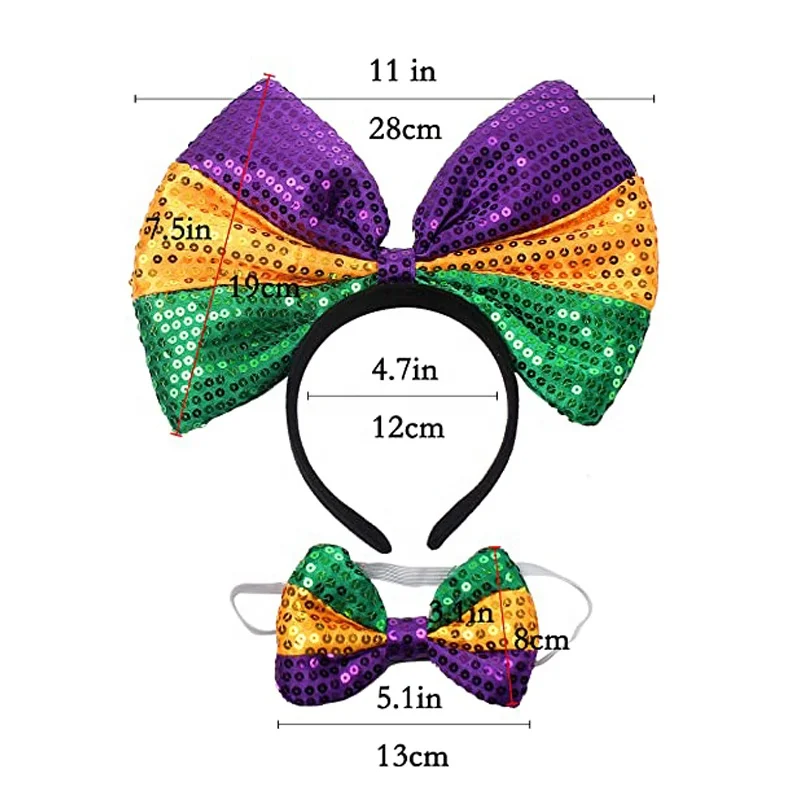 Women Mardi Gras Festival Costumes Headwear Glitter Sequin  Bowknot Headband And  Bow Tie Accessories Parade Party Celebration