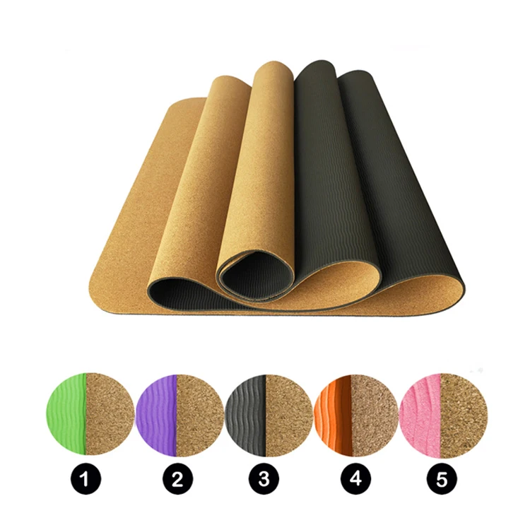 Natural Rubber Cork Yoga Mat Non-Slip Wood Grain Oak Native Pilates Mat with Widened Position Line