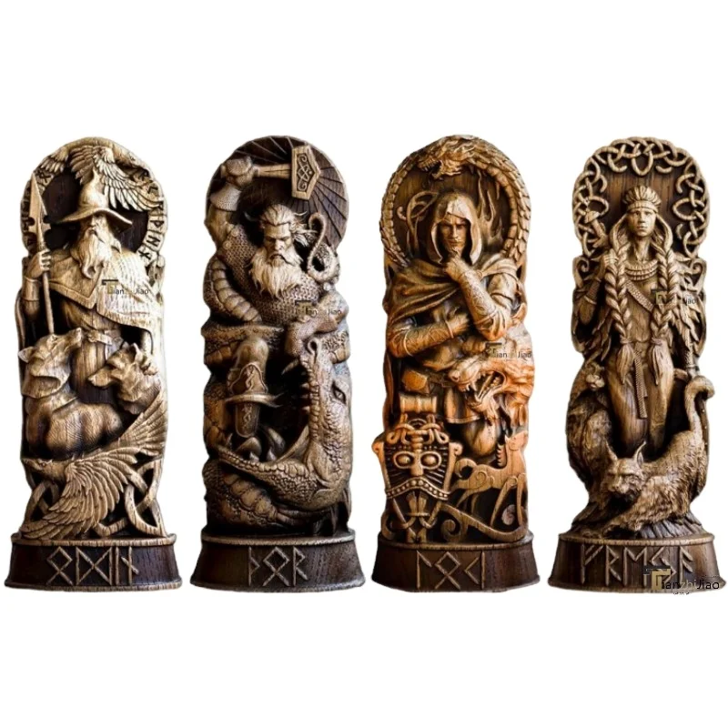 New Hero Statue Resin Ornaments Handicraft Wood Carving Thor Rocky Odin God Decoration Fashion Resin Handicraft