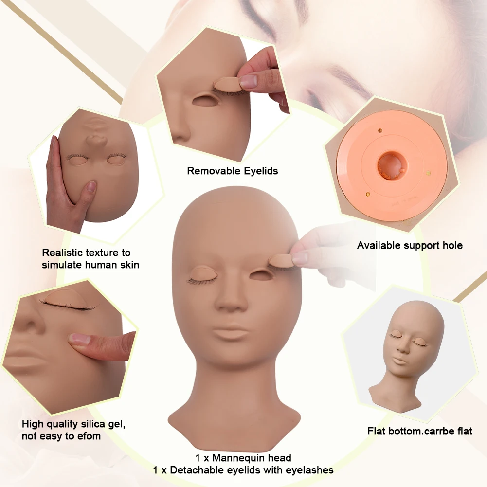 Free Ship Mannequin Head Cosmetology Training Head for Eyelashes Planting Practing Make up  Training