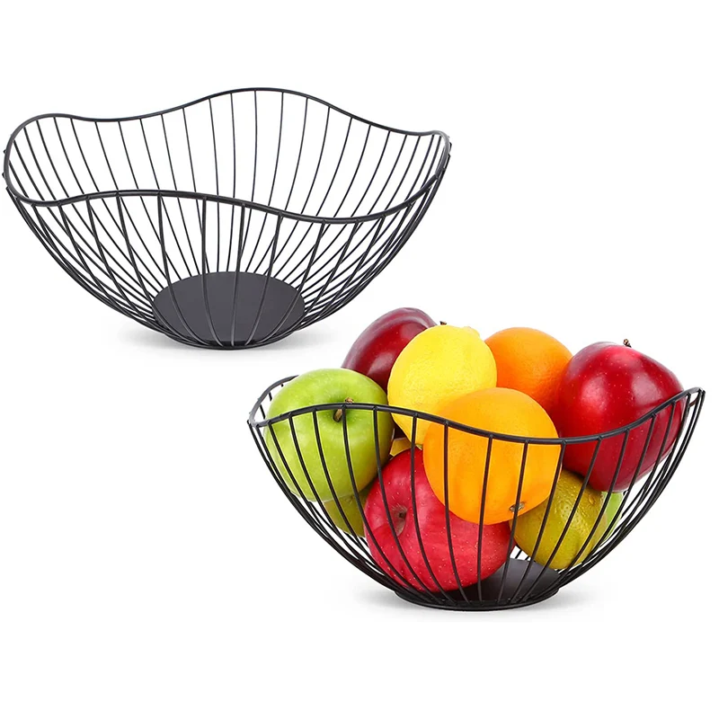 Iron Black Table Organizer Vegetable Mesh Bowl Kitchen Storage Stainless Steel Metal Fruit Basket