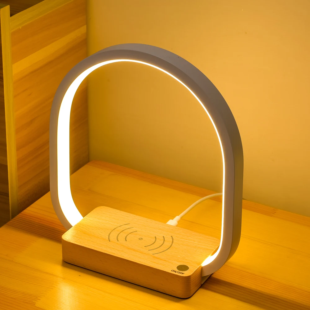 Amazon Sensor USB Charging LED Mood Desk Light Wooden Smart Sensing Induction Table Lamp Wireless Lamp Light