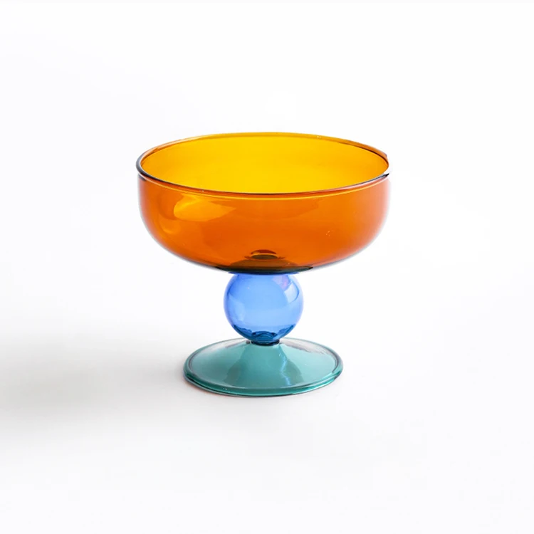 Hot Sale Colored Glass Bowl Set Ice Cream Fruit Glass Bowl Set With Colored Spoon Factory Wholesale Glass Bowls