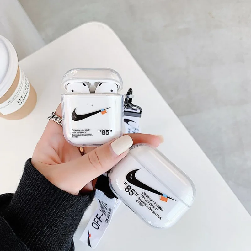 Спортивный брендовый чехол для наушников Airpods Pro 1/2 мягкий из ТПУ защитный чистого цвета с ремешком защита