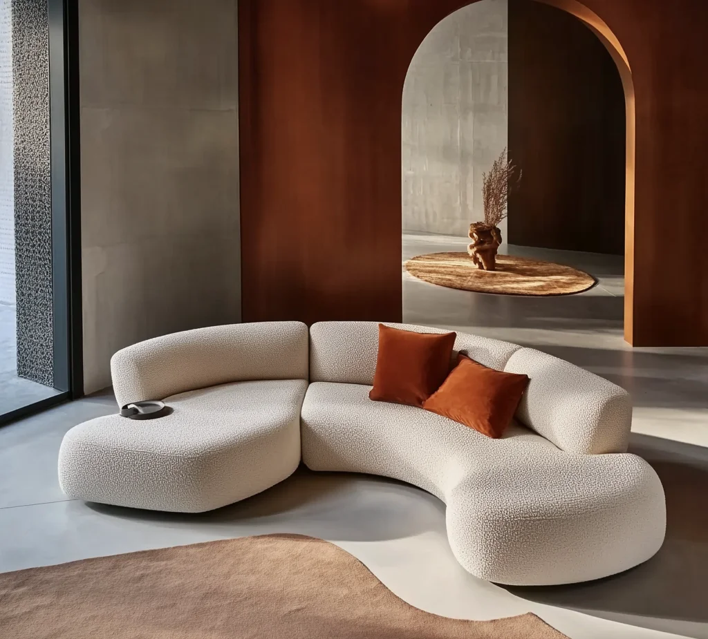 Modern living room white boucle corner couch luxury velvet curved crescent sectional sofa designs semi circle moon shaped sofa