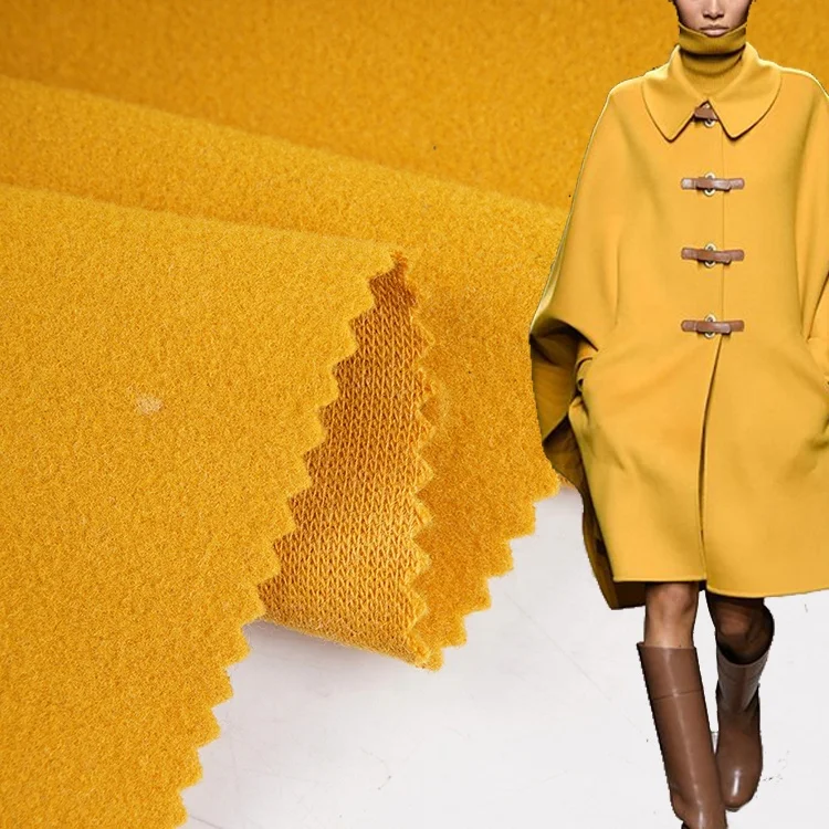 Soft hand feeling custom color polyester and wool blends knitted brushed velour coat fabric