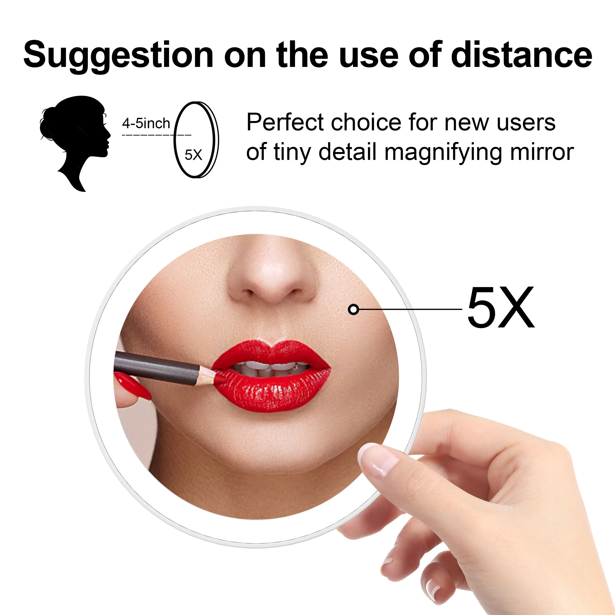 Type-C Charging Rechargeable Lighted Round Magnification Small 5x Travel Mini Magnifying Mirror With Suction Cups