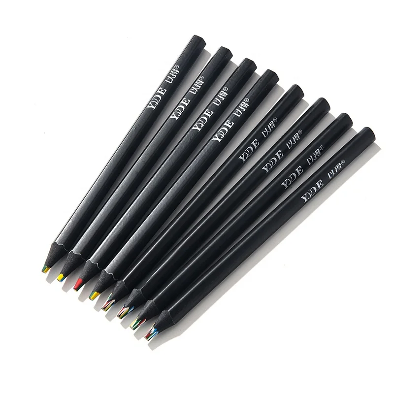 Wholesale four color with the same core Black Wooden Rainbow Lead color pencil students children painting stationery set