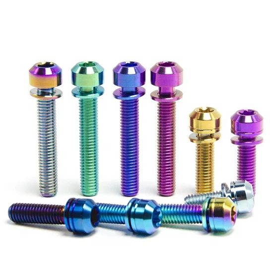 TITST Titanium Screw Bolt M5 M6X16/18/20/25  round torx Head with Gasket Washer Bicycle Stem Screws Titanium Stem Bolts