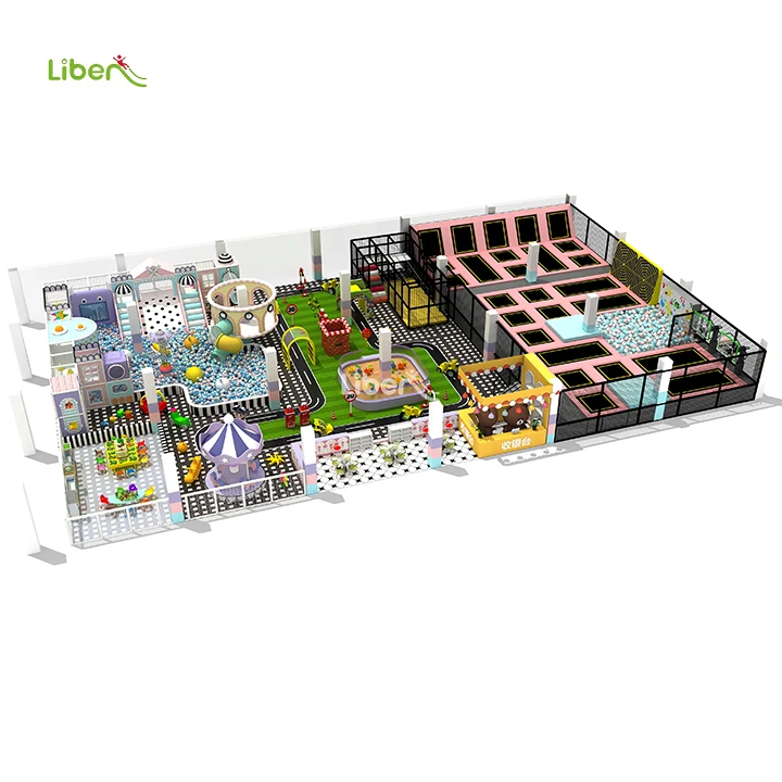 Liben Pink Fantasy Land Franchise Park Indoor Pink Soft Playground Design Exquisite Trampoline Park for Kids