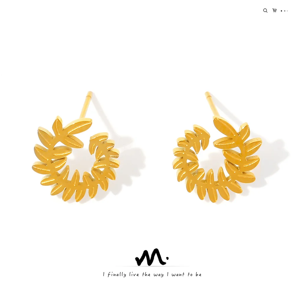 Mori Department personality everything fashion casual jewelry geometric vine ring shape titanium steel gold-plated stud earrings