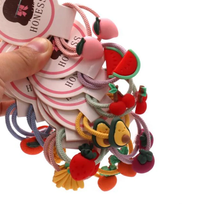 LDD58 резинки для волос с милыми фруктами и растительным узором, эластичная подвеска, резинка для волос для девочек