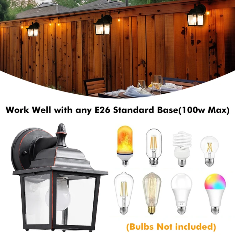 Waterproof Black Outdoor Garden Exterior Decorative Lights Metal Aluminum Simple Vintage Glass Wall Lamp