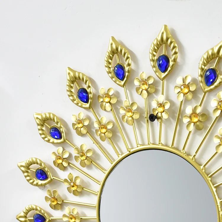 
Luxury Metal Eye Pattern Wall Art Shining Gold Iron Frame Round Wall Mirror Decorative Mirrors For Living Room 