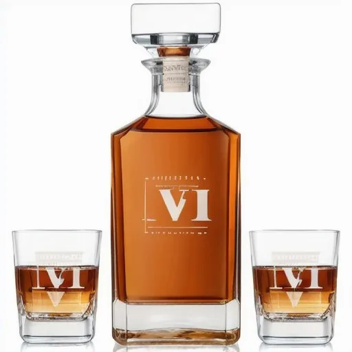 Custom Personalized Whiskey Decanter Set with Whisky Cooling Stones and Rock Glasses in Wooden Storage Box