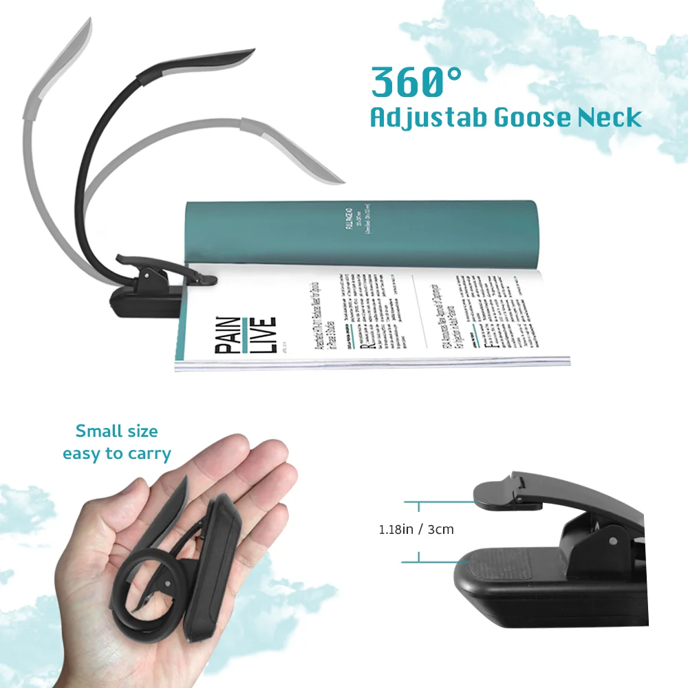 
Adjustable Flexible Arms AAA Battery Book Lamp Light LED Clip on LED Reading Light 3 Level LED Book Light For Read Book 