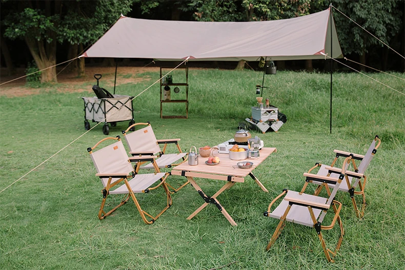 Folding Dining Chairs Set Outdoor Bar 180cm Egg Roll Aluminum Metal Garden Furniture Chair And Table With Storage Bag