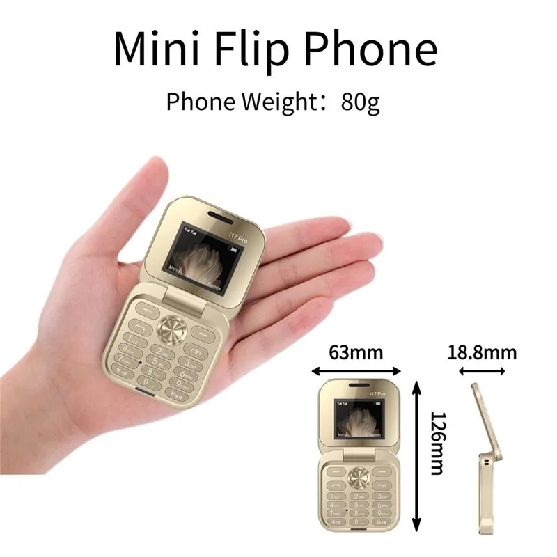 Fresh Release  i17 Pro Mini Flip Cellular Phone GSM 2 SIM Card Speed Dial Magic Voice Colorful Fold Mobile Phone for Kids Gifts