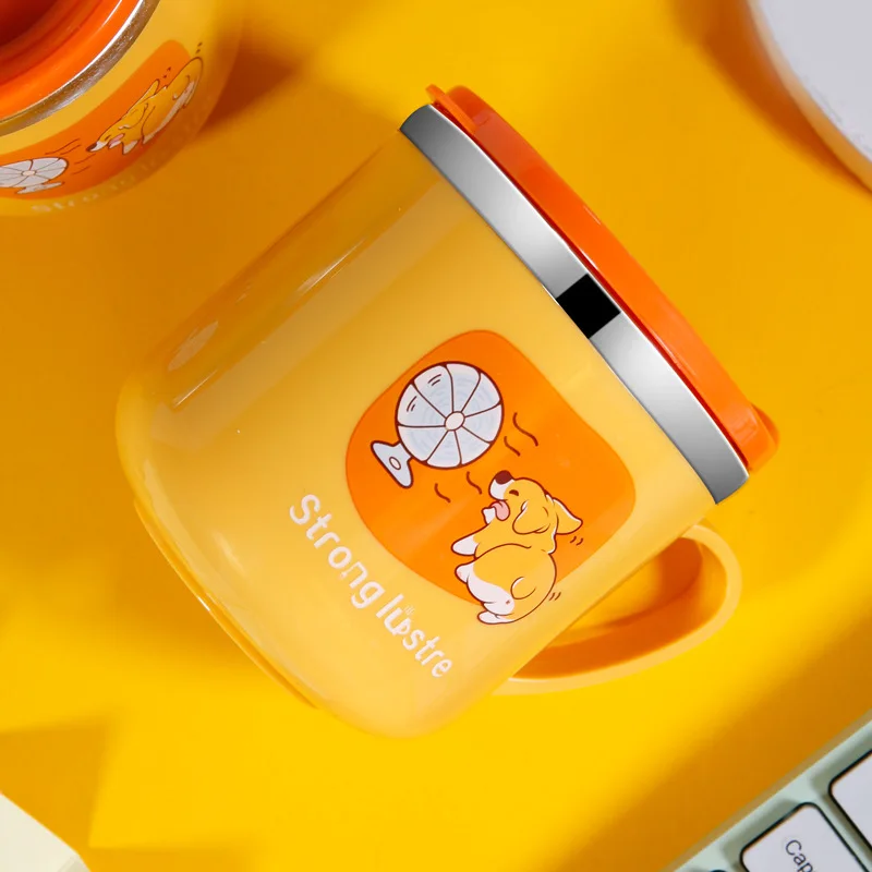 Custom Logo 316 Stainless Steel 250ml Milk Cup Double Wall Baby Bowl Cartoon Water Mug With Straw and Handle for Children