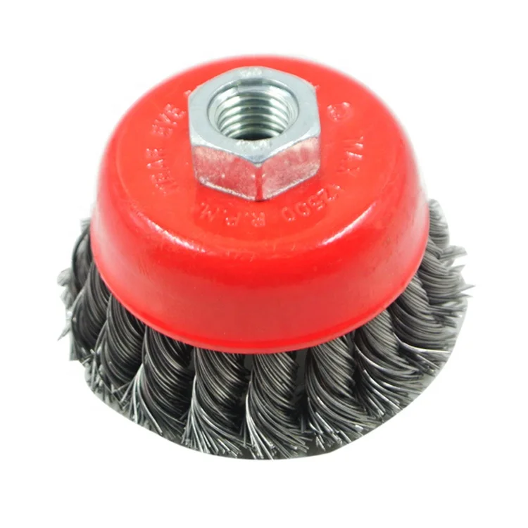 SATC Twisted Wire Bowl Brush Industrial Brush Bristle Carbon Steel 80pcs 3 Inch 75mm with M14 Threaded Center Hole Grinding