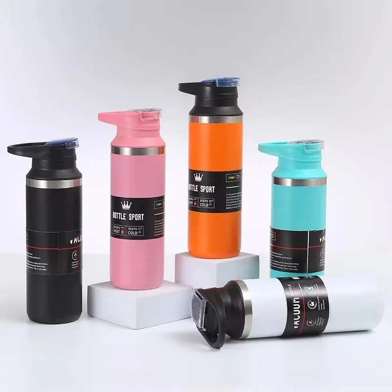 Wholesale 500ml 17oz Powder Coating Double Wall Stainless Steel Flask Sports Hiking Travel Thermos Water Bottle With Lid  Handle