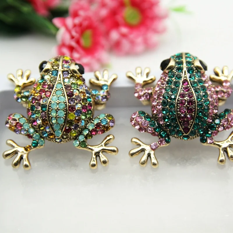 Rhinestone Frog Brooches for Women Vintage Fashion Animal Brooch Pin Cute Vivid Carton Style Jewelry