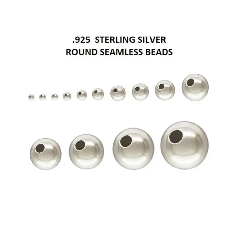 GP 100p sterling silver 925 round spacer beads 2-10mm silver ball beads permanent jewelry chains making round seamless beads
