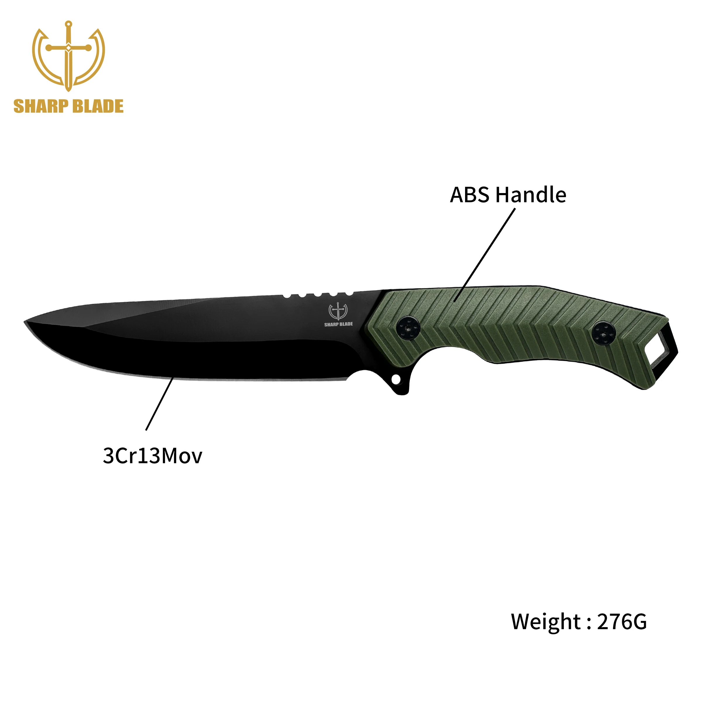 Yeehand Knives Fixed Blade Hunting Knife Outdoor 3cr13 Steel Green Handle Compass Fixed Blade Knife with Flint and Steel Sheath