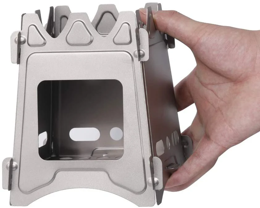Outdoor Lightweight Folding Flatpack Pocket Titanium Wood Burning Stove Collapsible Titanium Stove For Camping Bushcraft