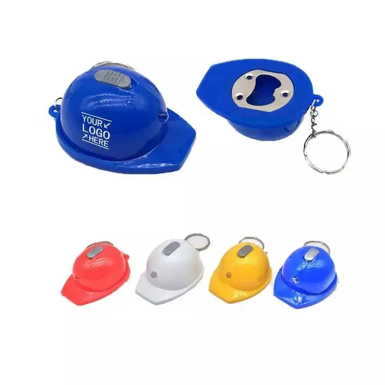 promotional items for beverage motorcycle safety helmet shaped bottle opener with custom logo LED keychain