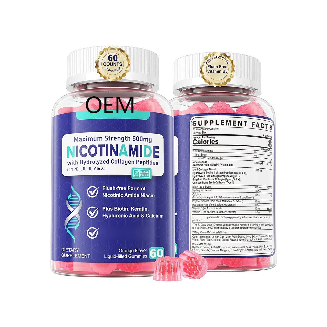 OEM никотинамид 500 мг наполненные мармеладом добавка NAD буст Мармеладные с витамином B3 Ниацинамид коллагеновые пептиды
