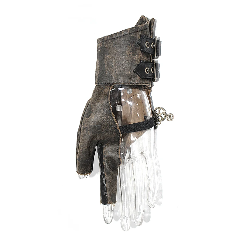 GE014 devil fashion steampunk brown 7-shaped gear decoration nailed sexy women leather gloves