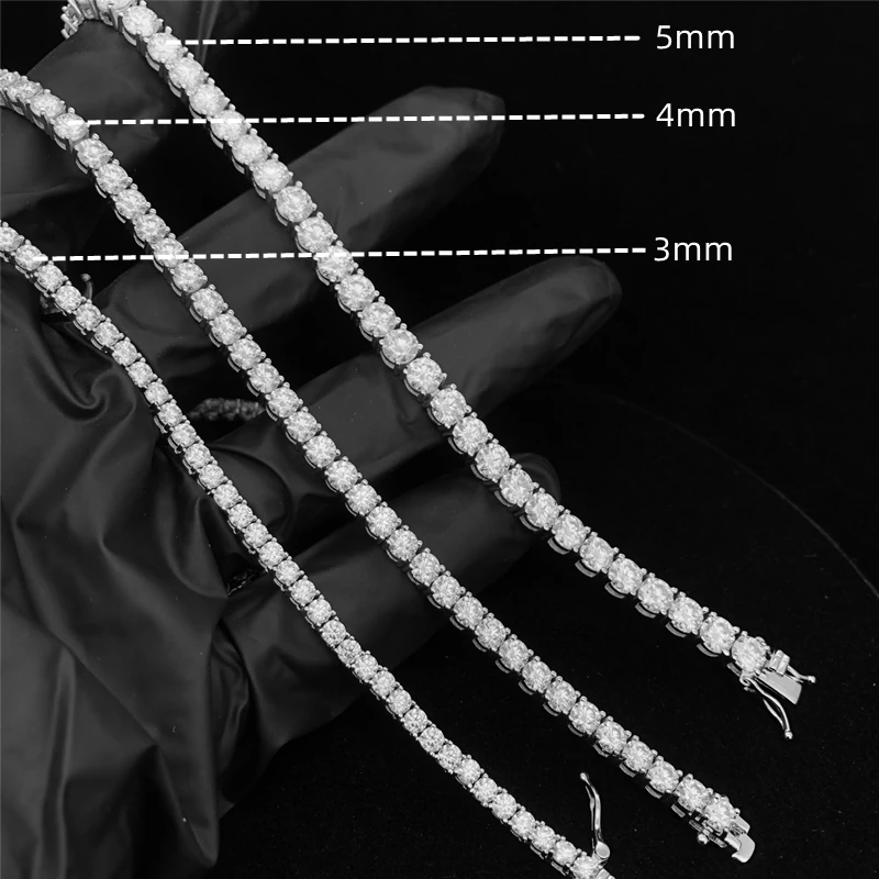 vvs moissanite tennis chain White gold plated silver 3mm 4mm 5mm round brilliant cut lab created moissanite tennis bracelet
