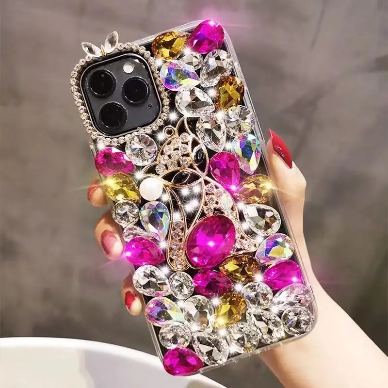 Fashion Cute Cartoon Animal Rose A10S Diamond Phone Case For Samsung S21 Ultra Note S20 A21S Glitter Jewelry Back Cover