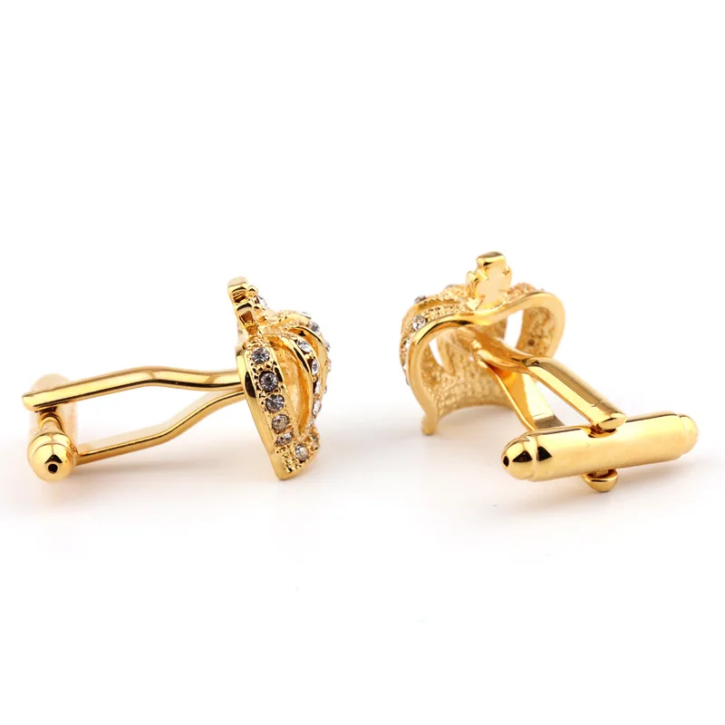 Luxury crown brass cuff link Mens classic wedding gold diamond cufflink