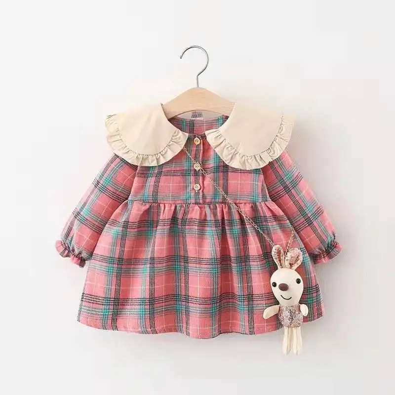 Custom Western Style Dresses Plaid Full Length Young Girls Ruffles Bow Tie Party Dress