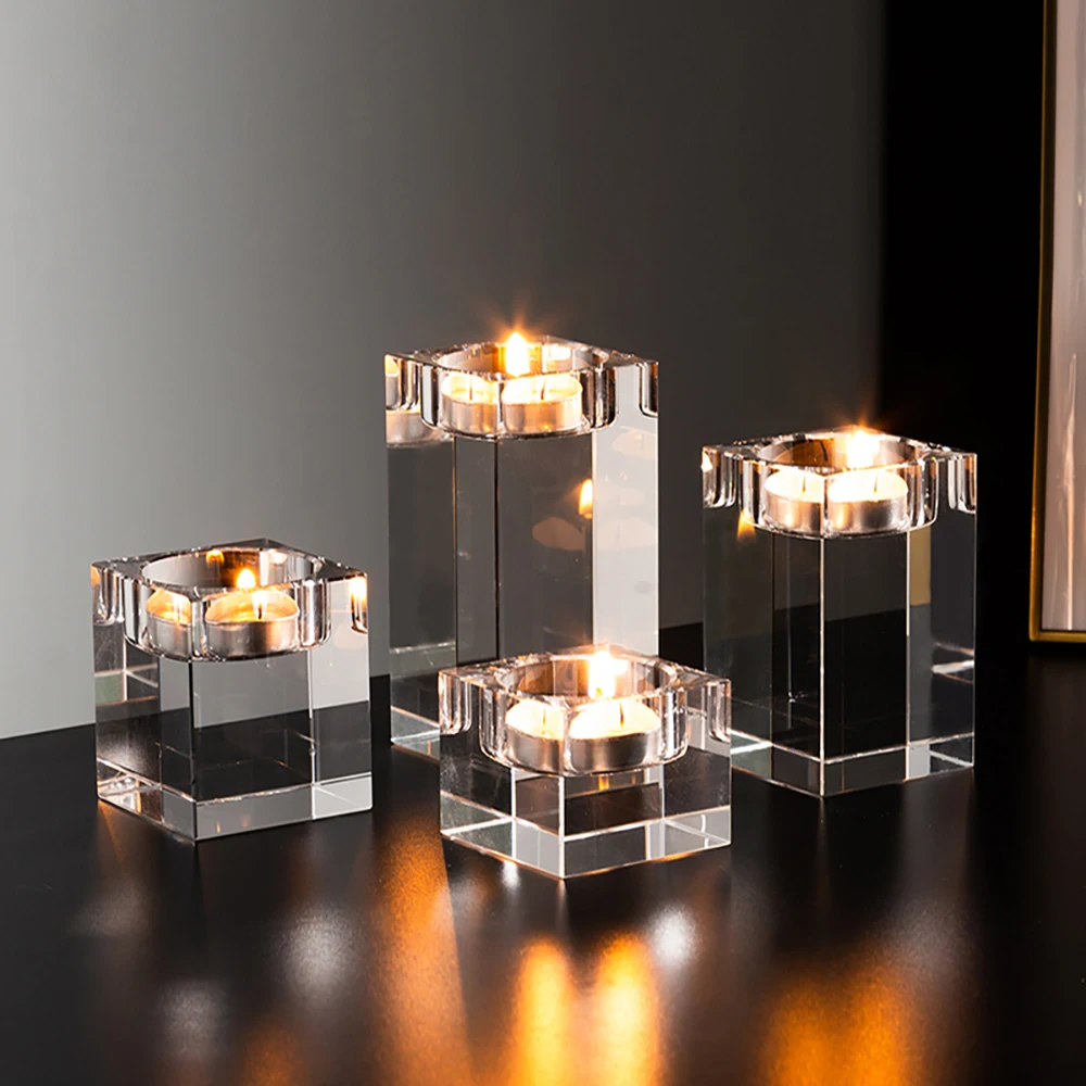 VGT Handmade Light Luxury Creative Custom Square Nice Home Office Wedding Decoration Transparent Glass Candle Holder