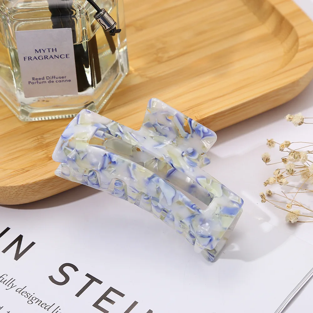 8.5cm Fancy Customized Marble Pattern Hair Clamp Rectangle Middle Cellulose Acetate Hair Claw Clips For Woman Hair Accessories