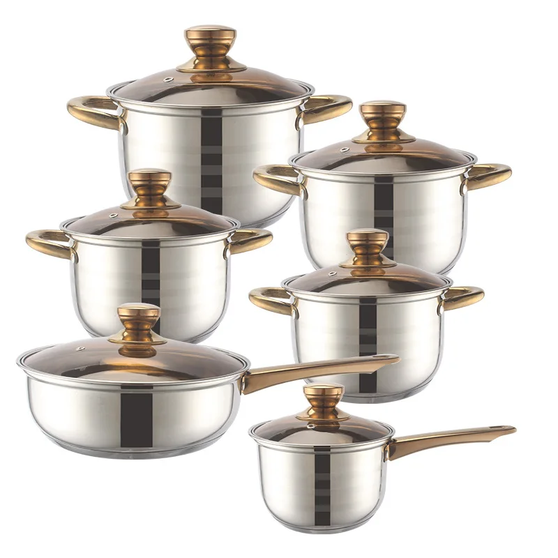 Wholesale induction saucepan 12 Piece Stainless steel kitchenware cookware set Non-Stick cook ware