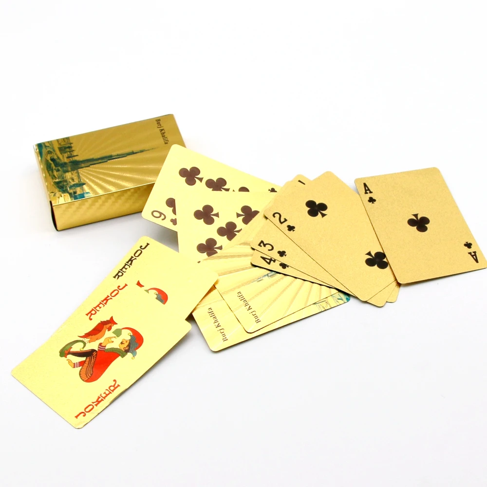 Custom factory wholesale shiny gold playing cards waterproof 100% pet poker cards