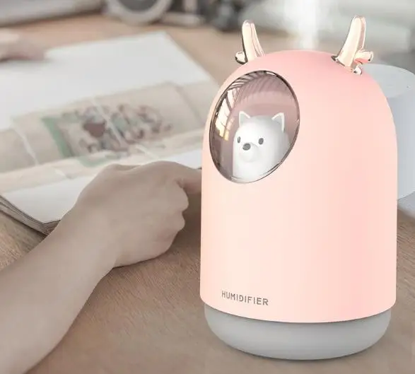 Amazon Small  Water Soluble Oil pet USB 300ml Color LED Home Cool Mist Purifier Air Freshener Cute Animal Bear Air Humidifier