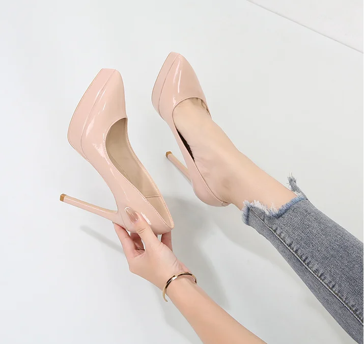 Hot Sale Genuine Leather Platform Pumps Women High Heel Shoes