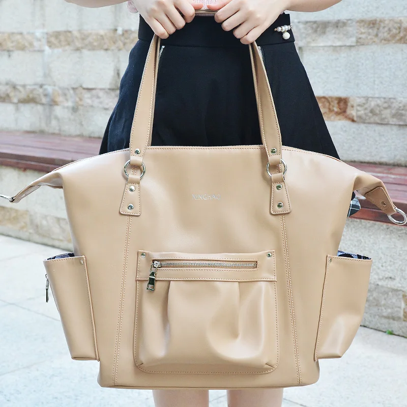 Custom leather crossbody diaper tote bag handbags baby stroller organizer storage diaper bag for babies