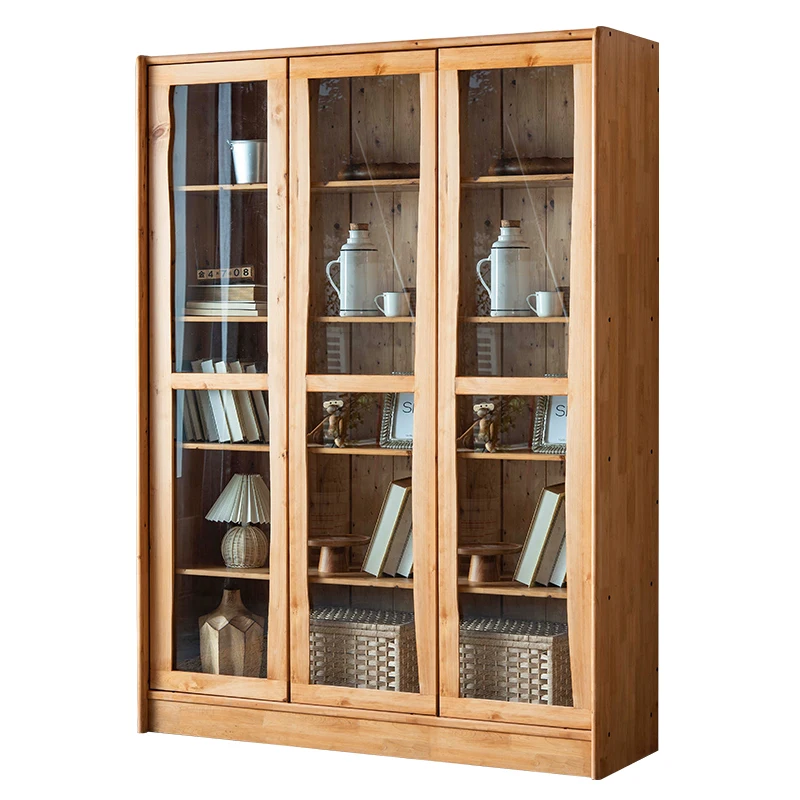 Wholesale Office Wood Glass Book Shelf 2 3 Doors Storage Bookcase Wooden Nature Home Furniture
