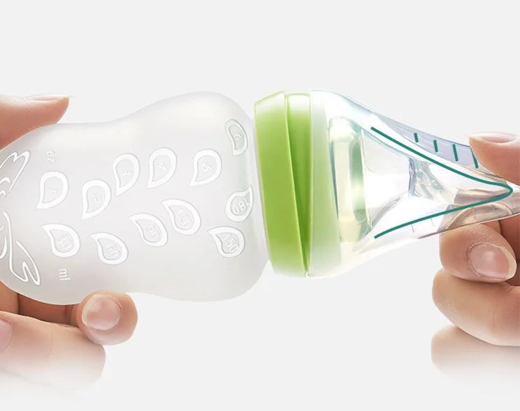 Factory Price Baby Feeding Bottle 150ml Borosilicate Glass Food Grade Silicone Breast Milk Bottle